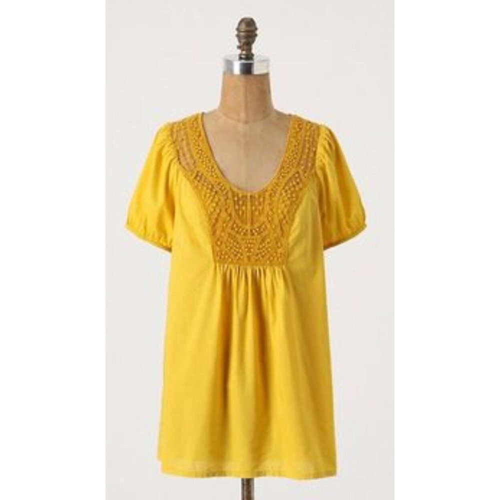 Edme & Esyllte Anthropologie Yellow lace tunic top